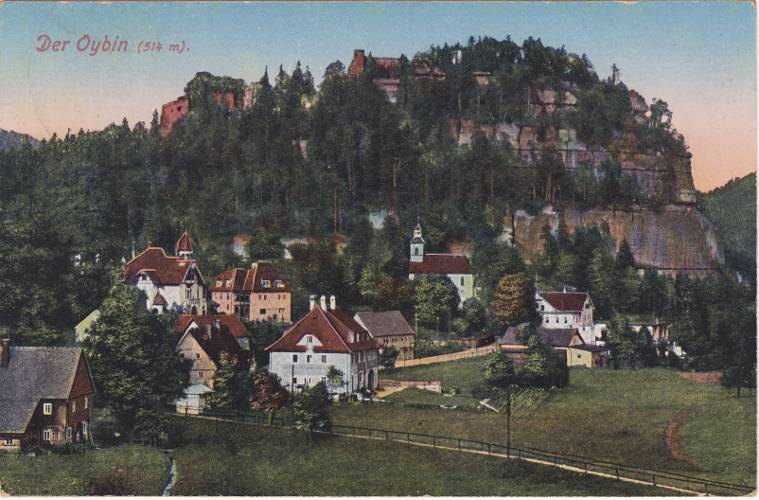 Historische Ansicht von Oybin und dem gleichnamigen Berg aus dem Jahr 1925